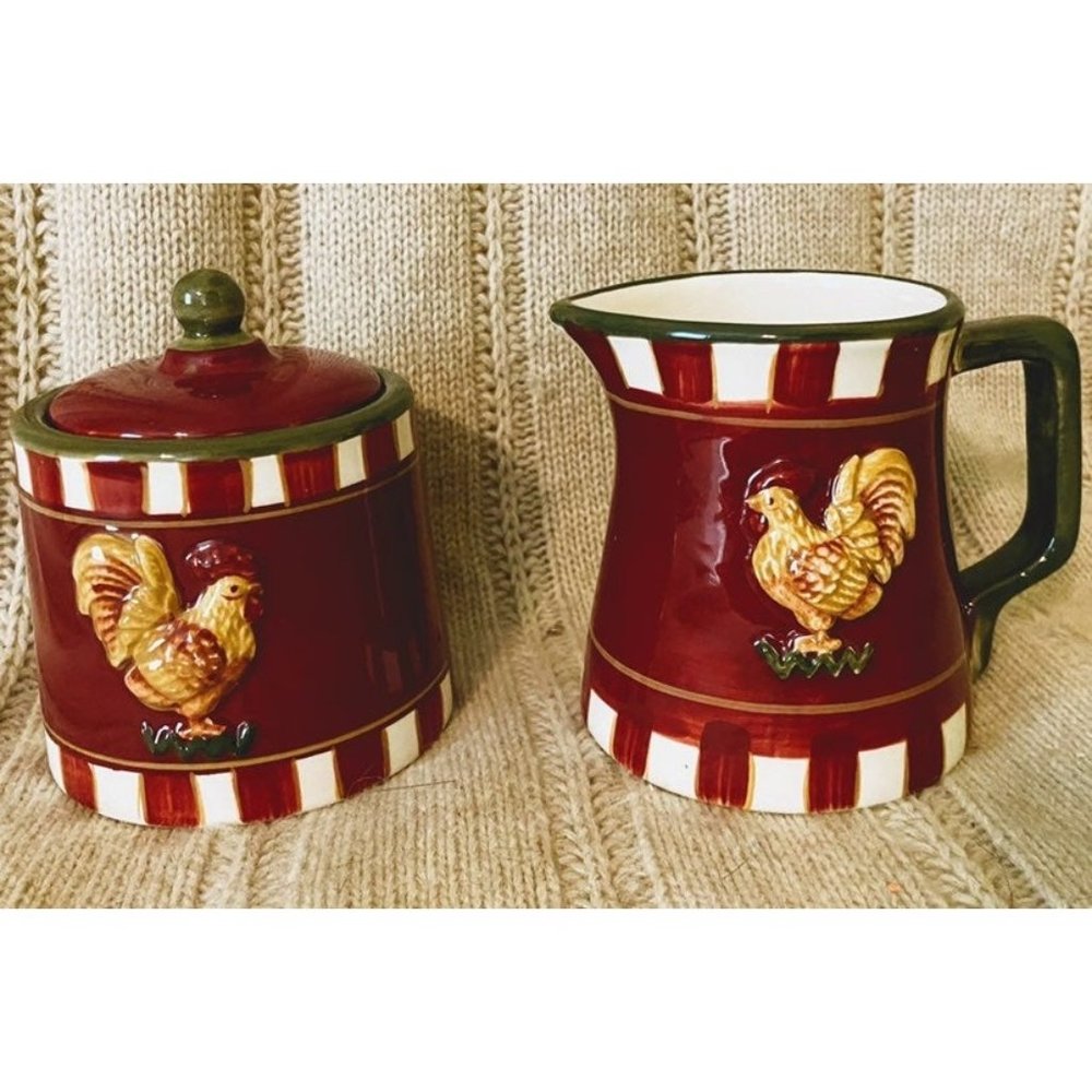 Rooster chicken hen farmhouse coffee set